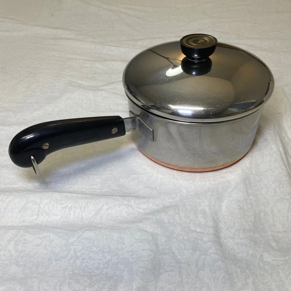 Vintage Revere Ware 2 Qt Saucepan Copper Bottom w/ Lid Clinton IL USA 1801